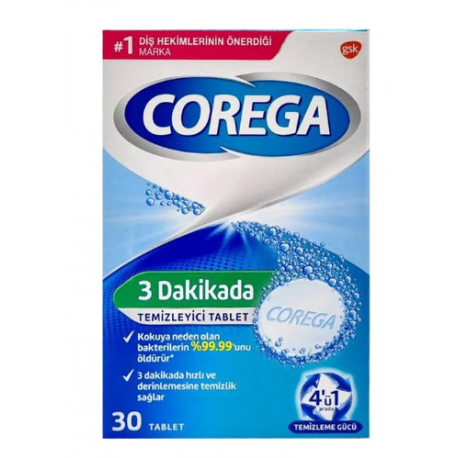 قرص تمیز کننده دندان مصنوعی کورگا مدل Dakikada 3 بسته 30 عددی